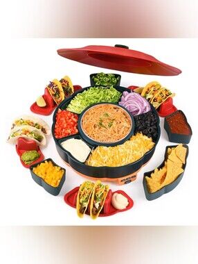 NWT Aiboalao Chocolate & Taco Bar Serving Set - Red and Black 3-in-1 Heating Pot